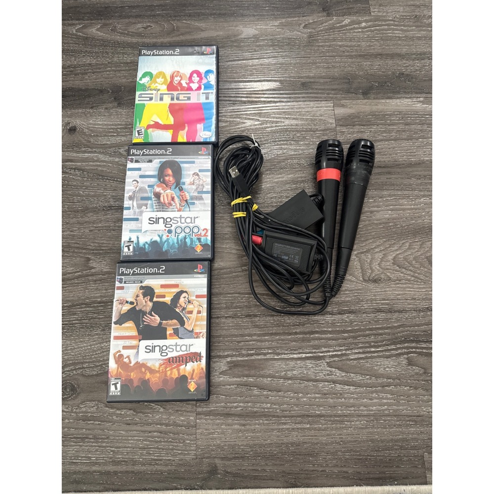 PlayStation 2 SingStar Microphone Blundle with 3 games PS2